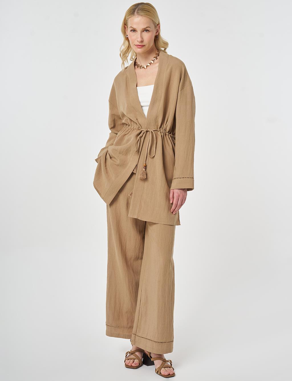 Lyocell Two-Piece Set with Punto Stitching Beige 