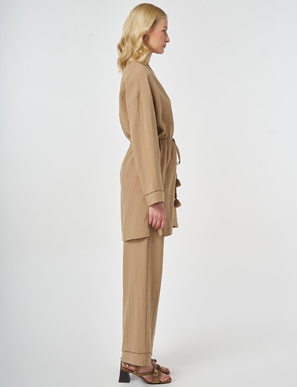 Lyocell Two-Piece Set with Punto Stitching Beige 