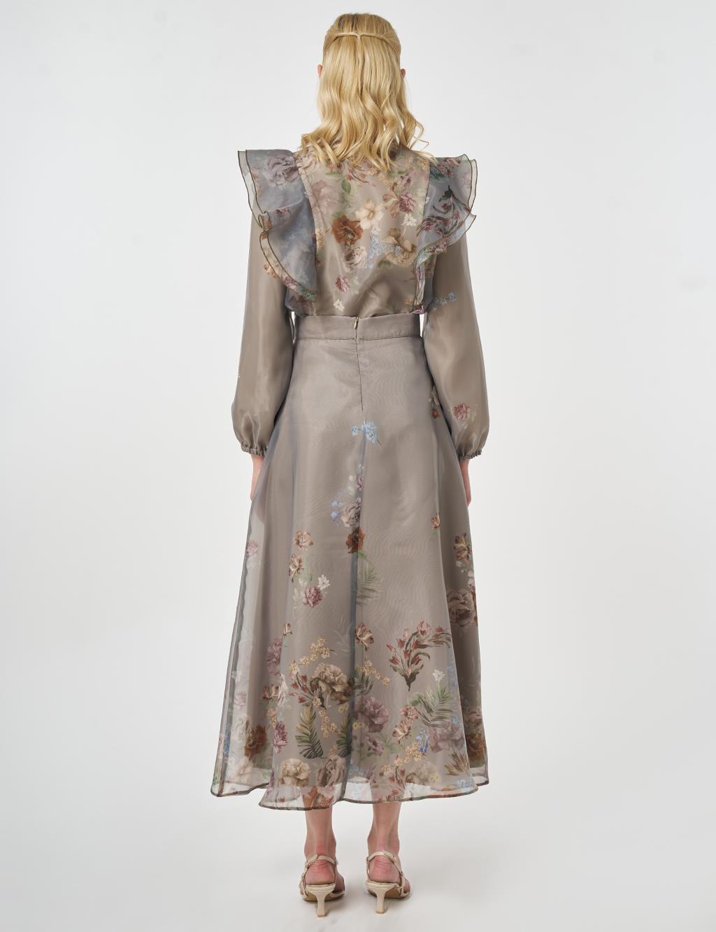 Fırfır Detaylı Organze Etekli Takım Küf Yeşili