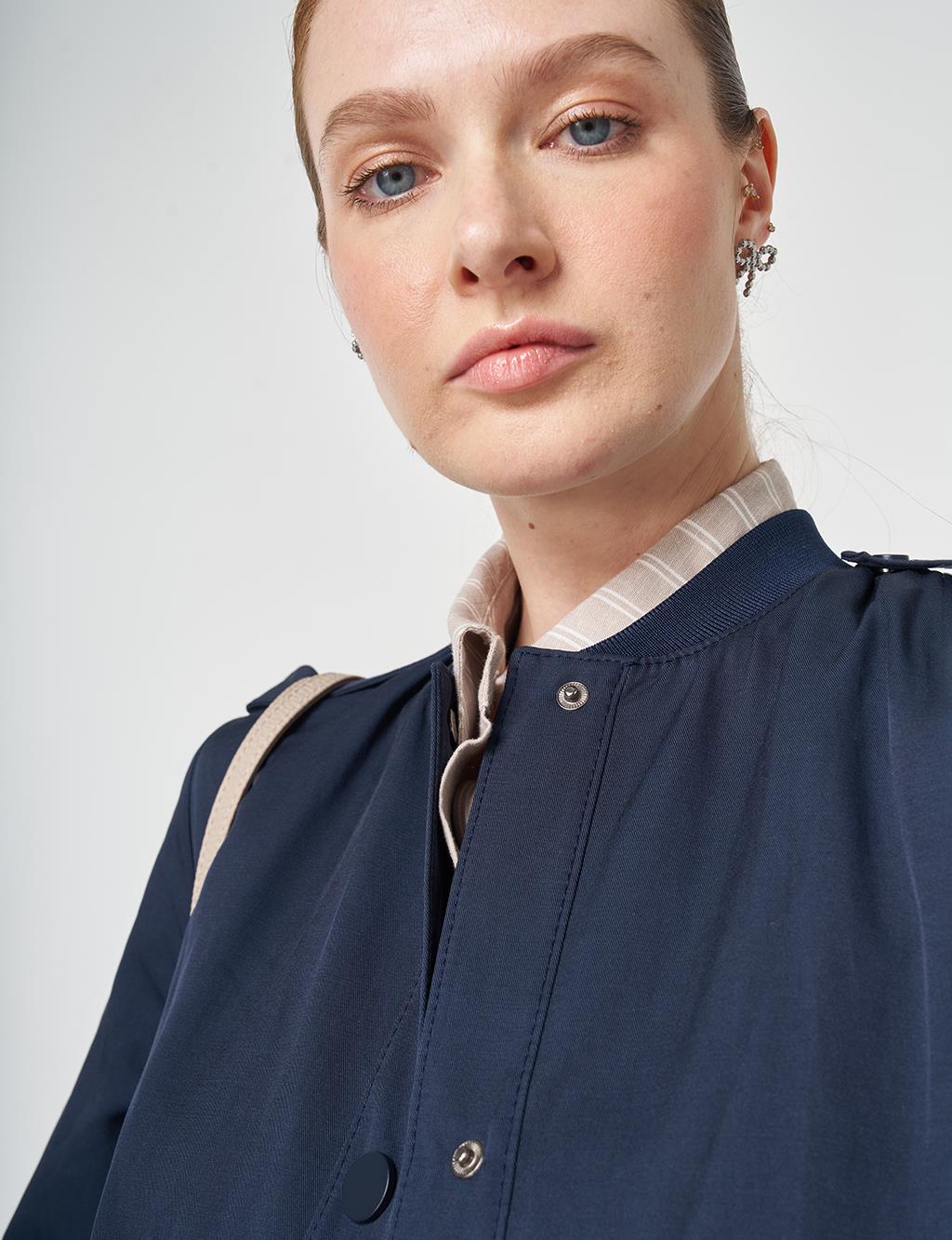 Epaulette-Detail Varsity Collar Throw-On Coat Dark Navy