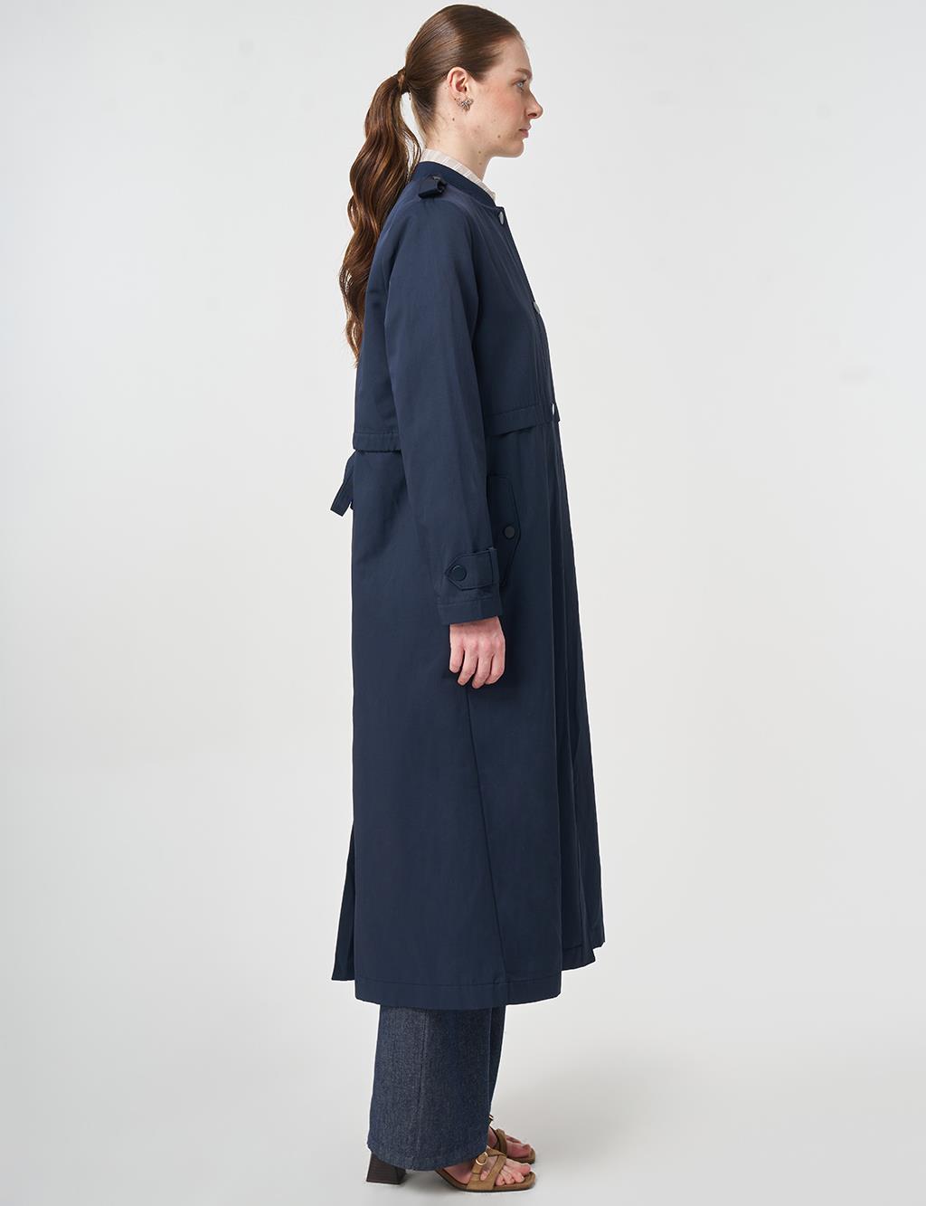 Epaulette-Detail Varsity Collar Throw-On Coat Dark Navy