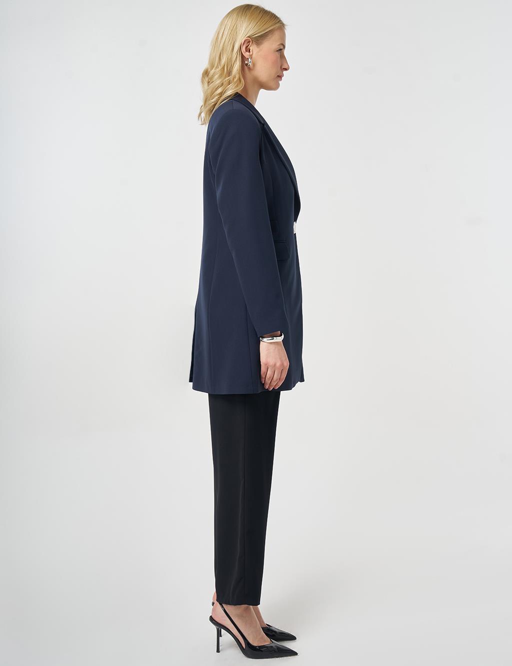 Tek Düğmeli Blazer Ceket Koyu Lacivert