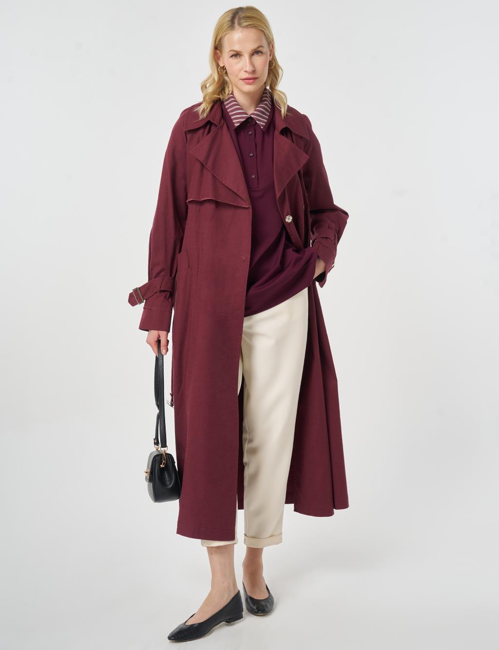 Epaulette-Detail Trench Coat Burgundy