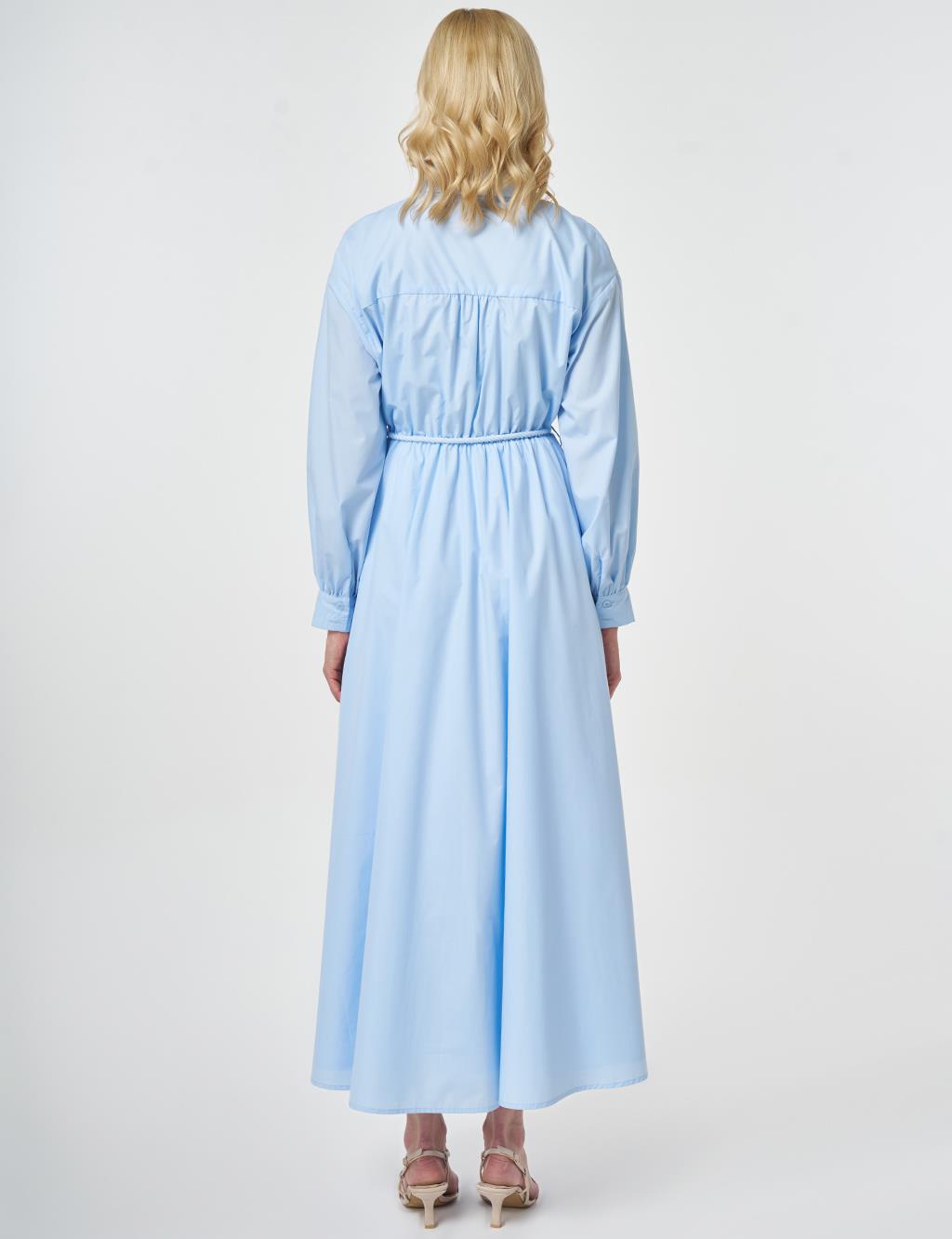 Embroidered Cotton Dress Ice Blue