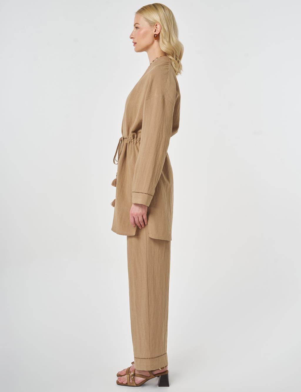 Lyocell Two-Piece Set with Punto Stitching Beige 