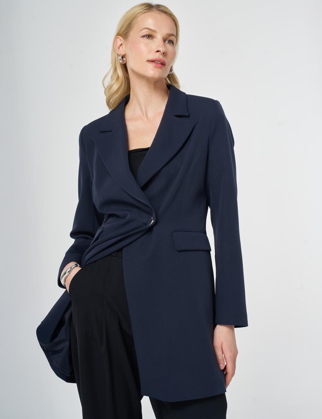 Tek Düğmeli Blazer Ceket Koyu Lacivert