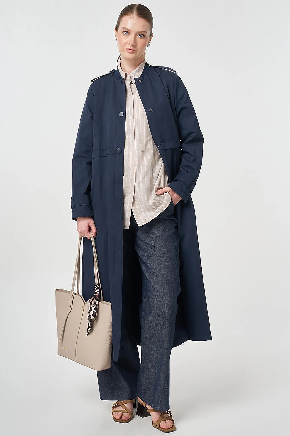 Epaulette-Detail Varsity Collar Throw-On Coat Dark Navy