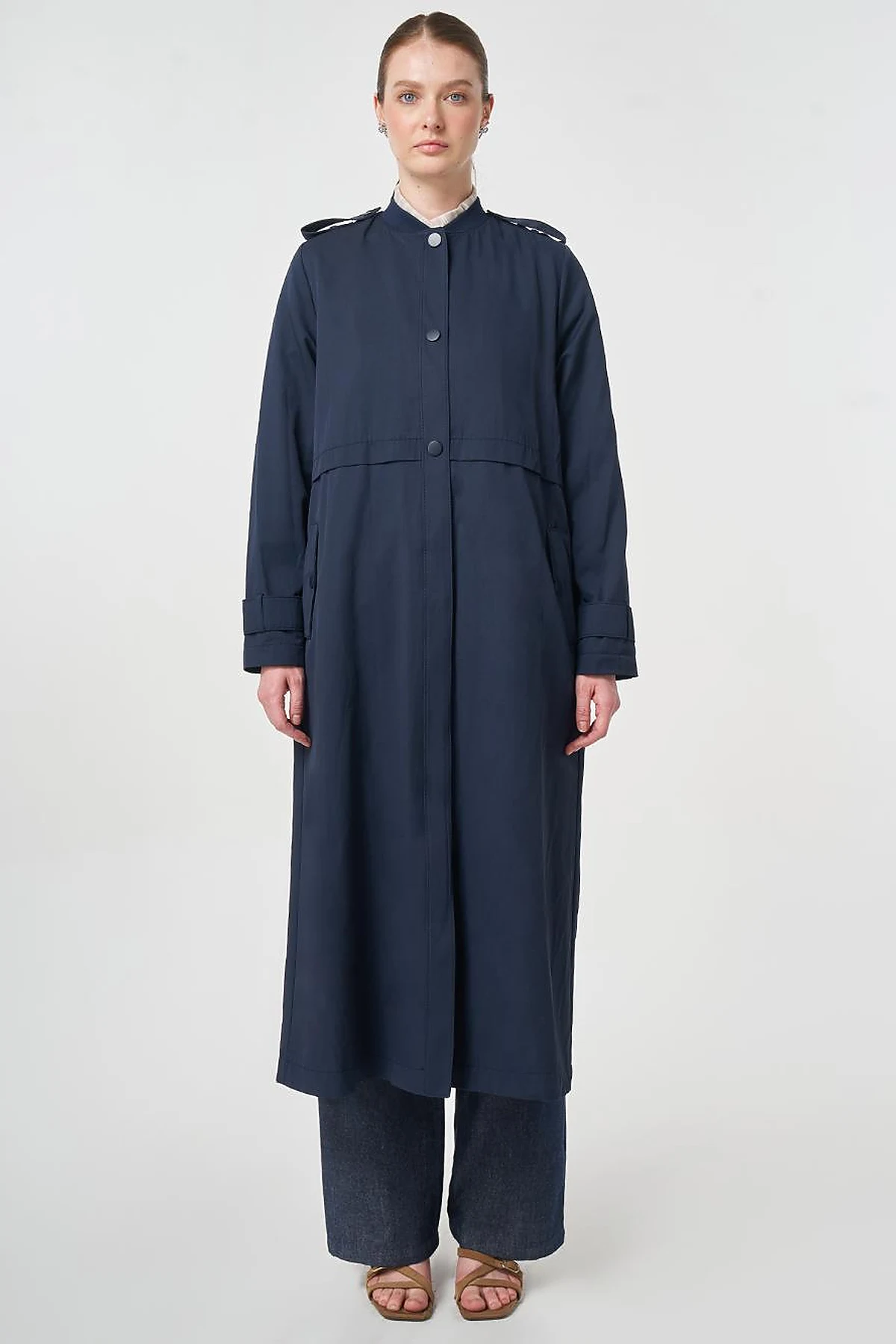 Epaulette-Detail Varsity Collar Throw-On Coat Dark Navy
