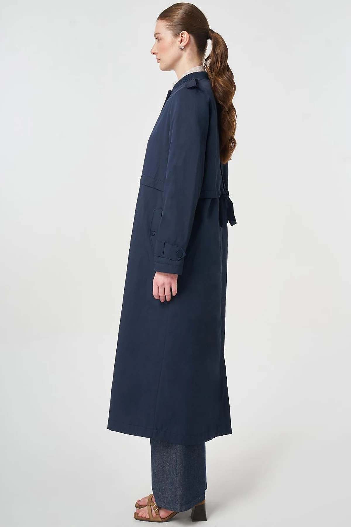 Epaulette-Detail Varsity Collar Throw-On Coat Dark Navy