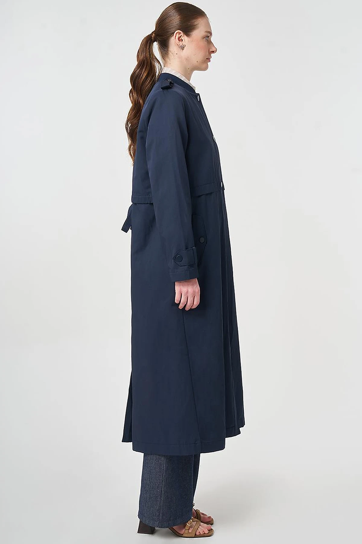 Epaulette-Detail Varsity Collar Throw-On Coat Dark Navy