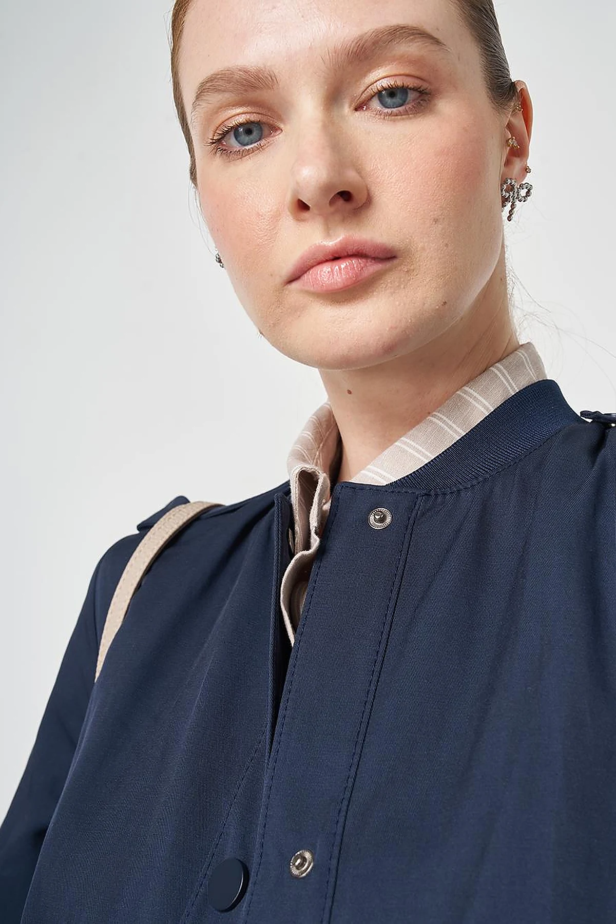 Epaulette-Detail Varsity Collar Throw-On Coat Dark Navy
