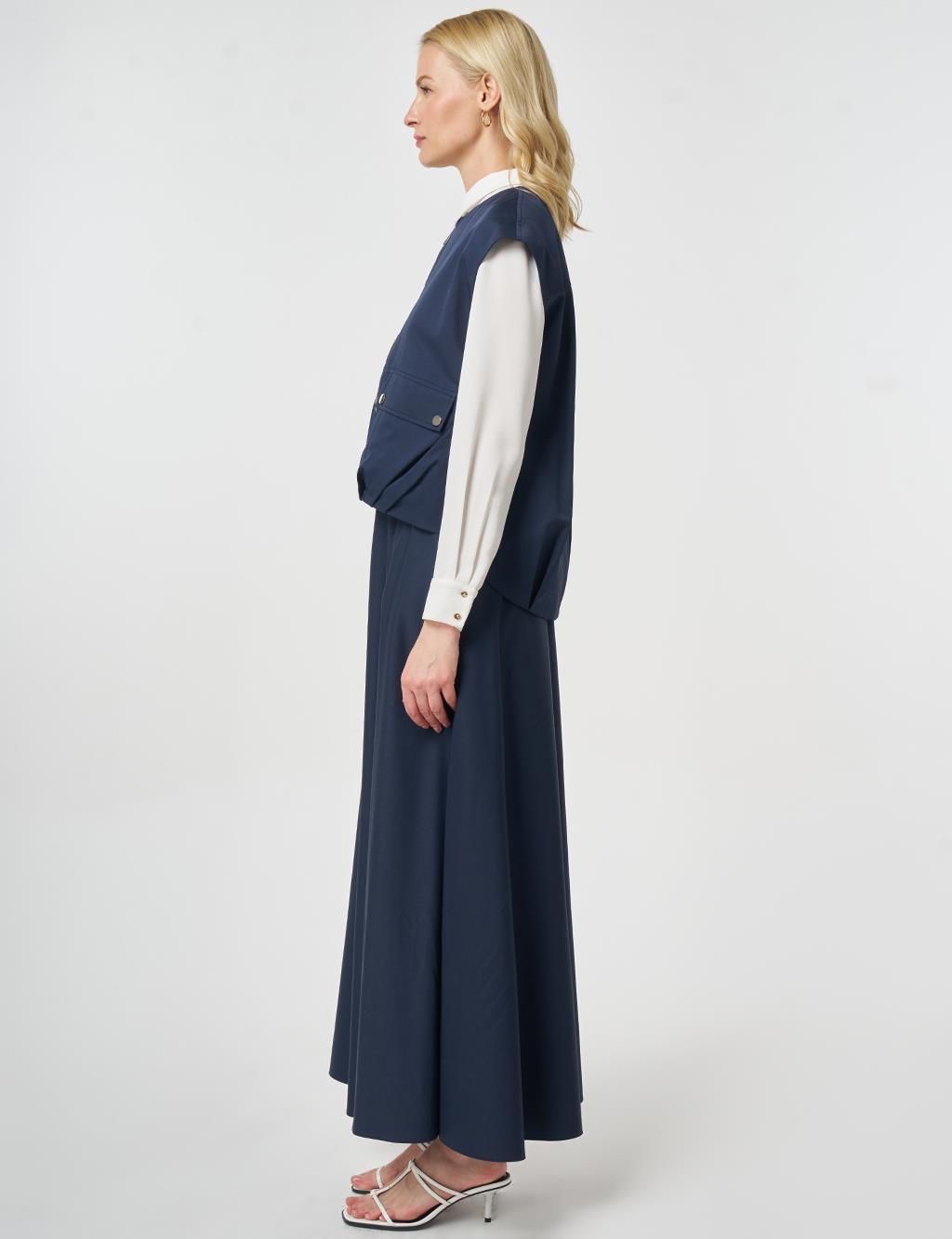 Zipper Closure Short Vest, Dark Navy