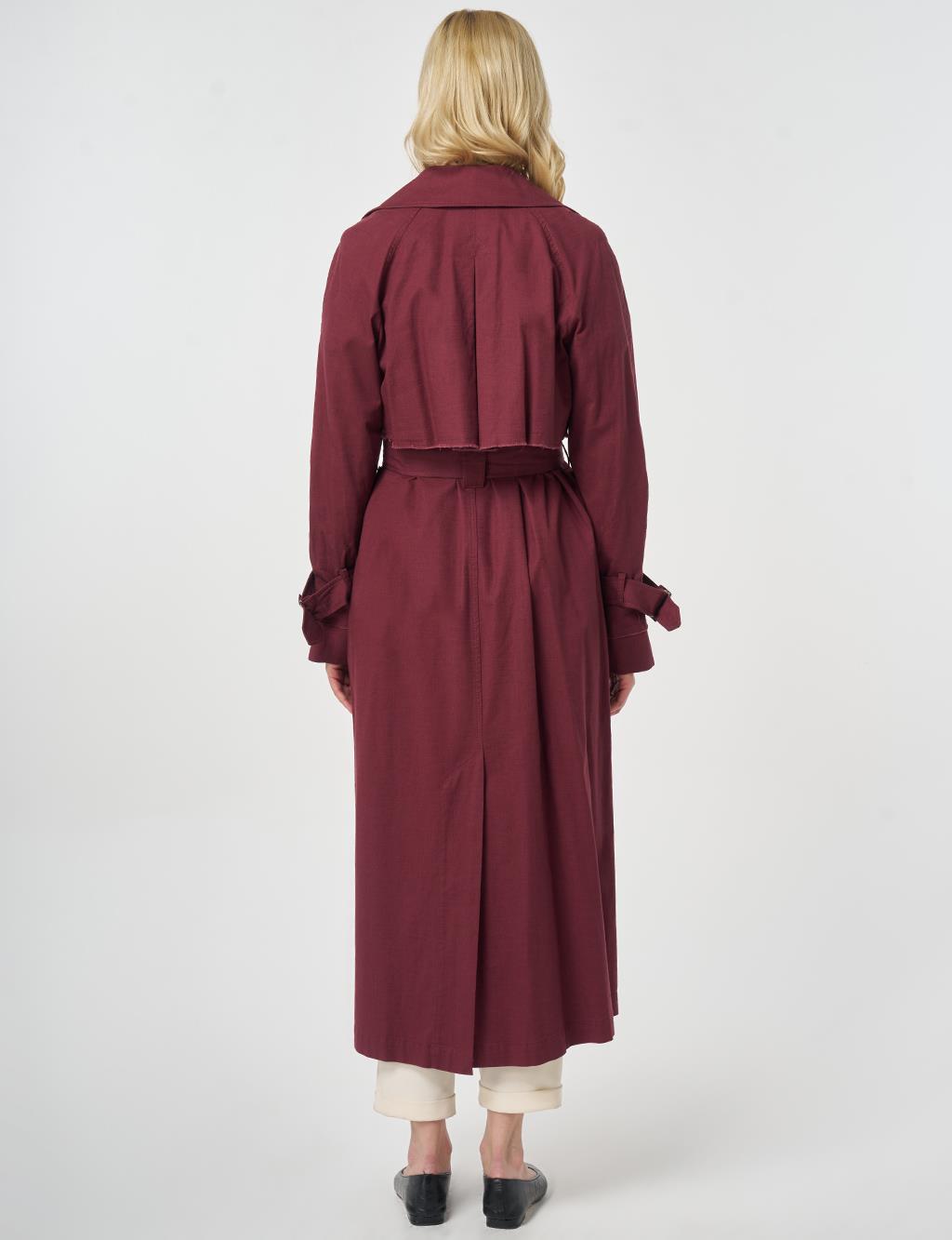 Epaulette-Detail Trench Coat Burgundy