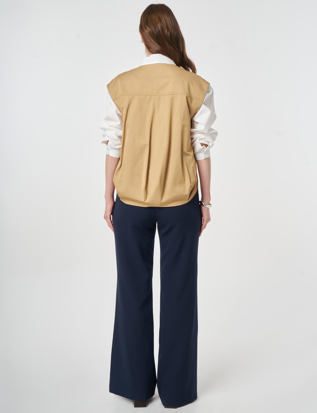 Zipper Closure Short Vest, Beige