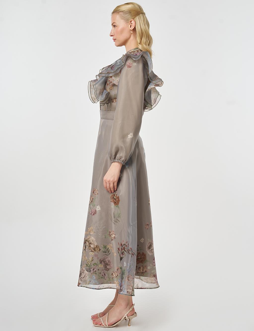 Fırfır Detaylı Organze Etekli Takım Küf Yeşili