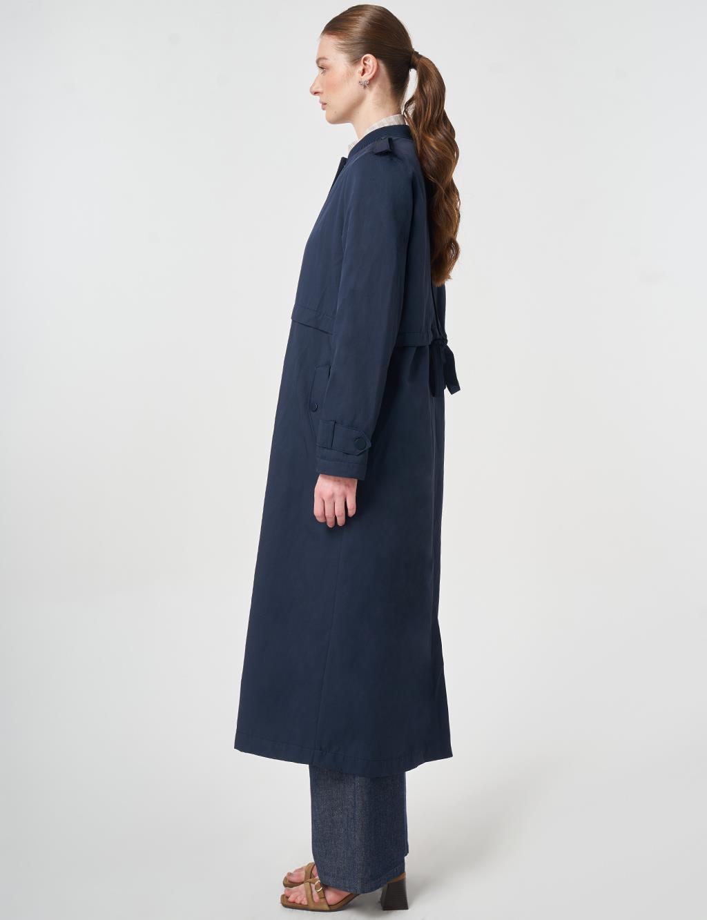 Epaulette-Detail Varsity Collar Throw-On Coat Dark Navy