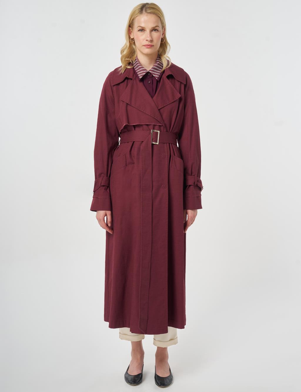Epaulette-Detail Trench Coat Burgundy