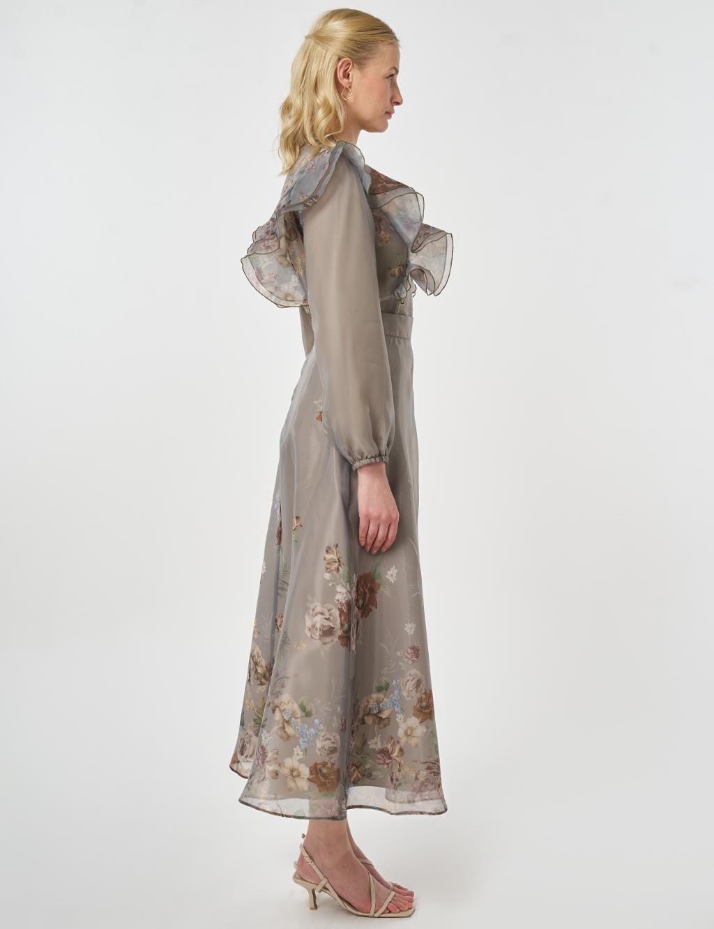 Fırfır Detaylı Organze Etekli Takım Küf Yeşili