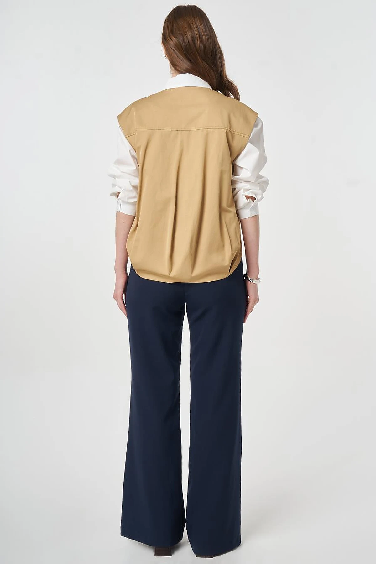 Zipper Closure Short Vest, Beige