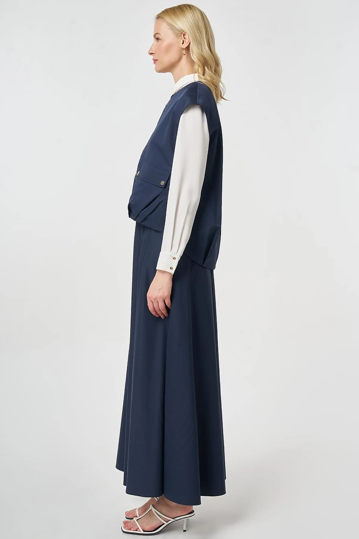 Zipper Closure Short Vest, Dark Navy