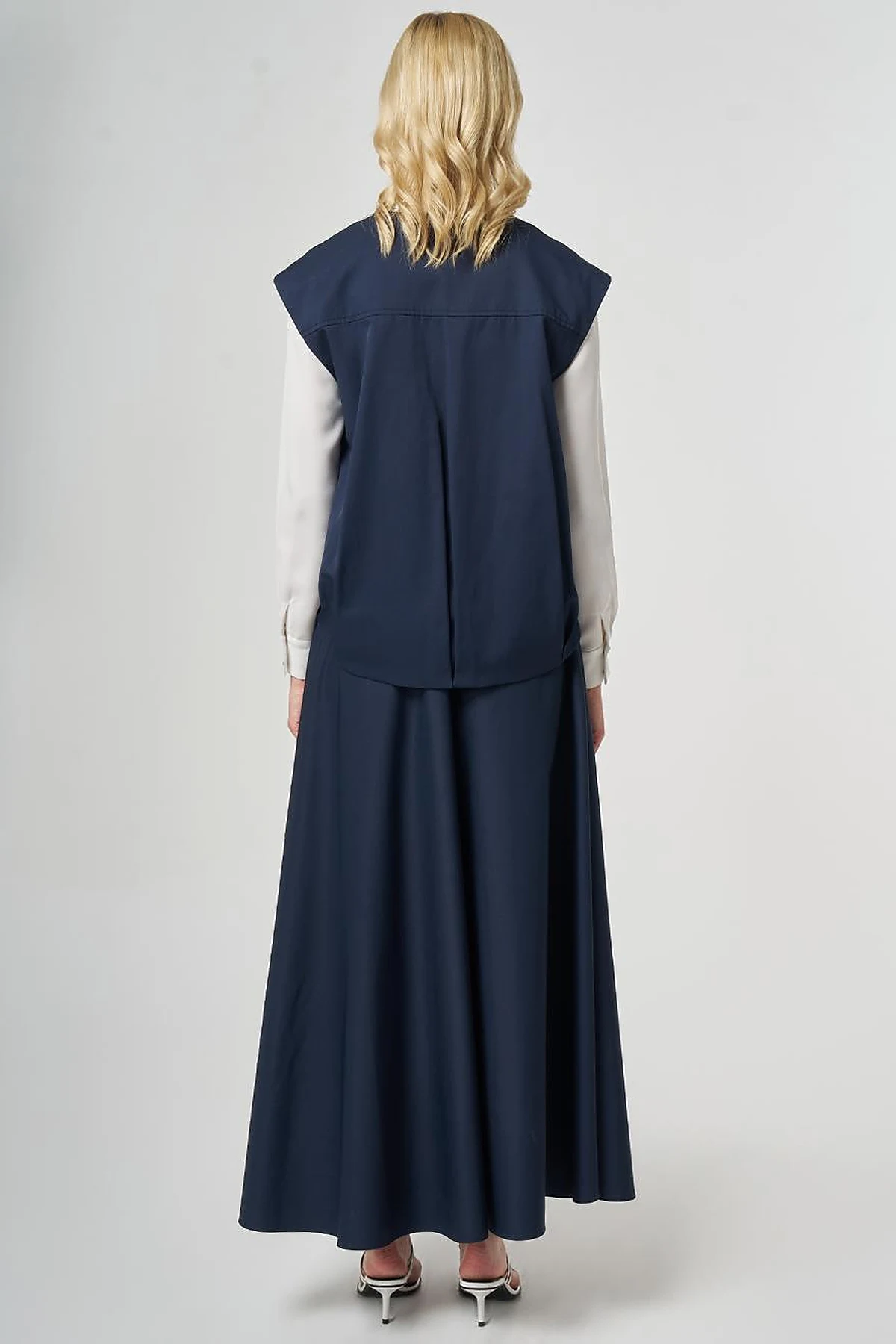 Zipper Closure Short Vest, Dark Navy