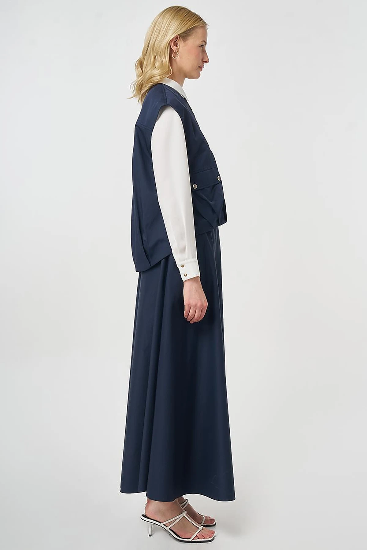 Zipper Closure Short Vest, Dark Navy