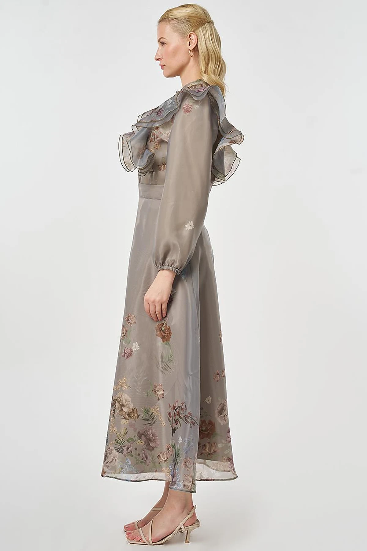 Organza Skirt Suit with Ruffle Detail, Moss Green