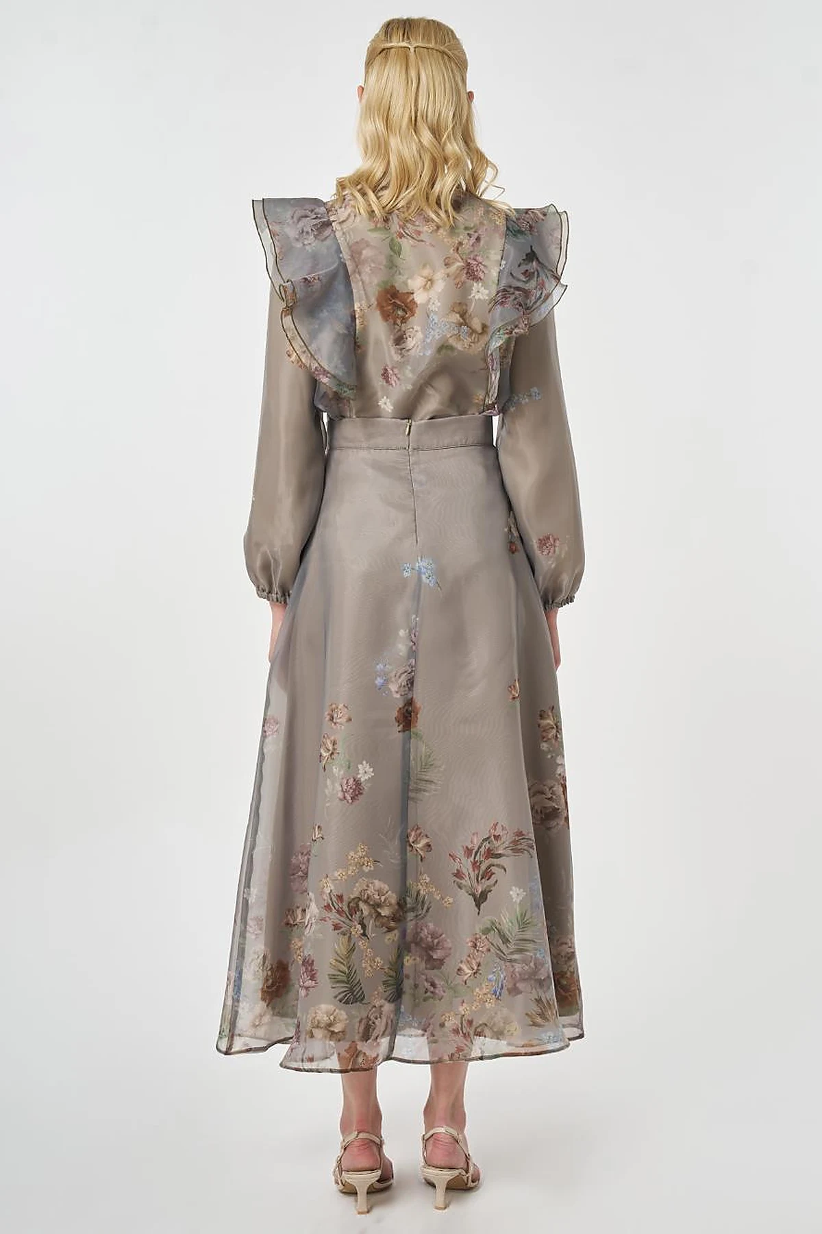 Organza Skirt Suit with Ruffle Detail, Moss Green