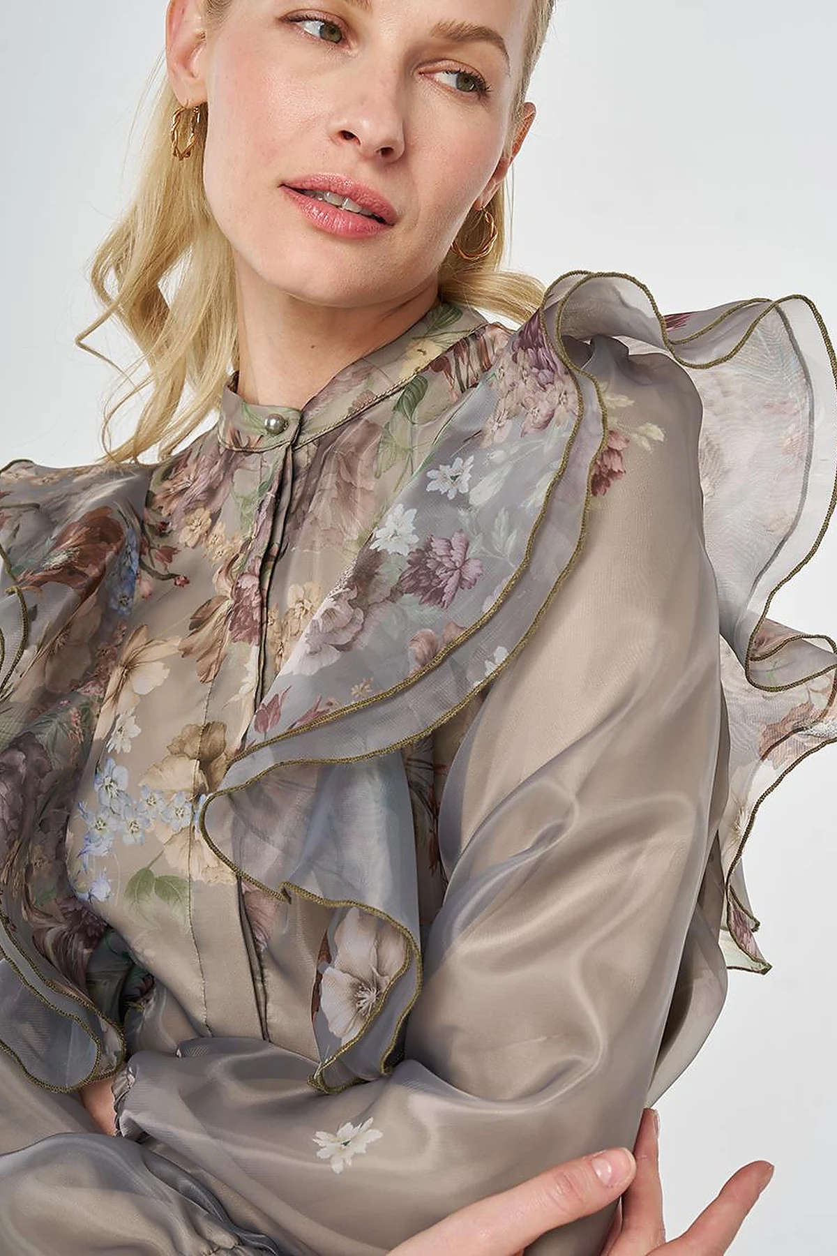 Organza Skirt Suit with Ruffle Detail, Moss Green