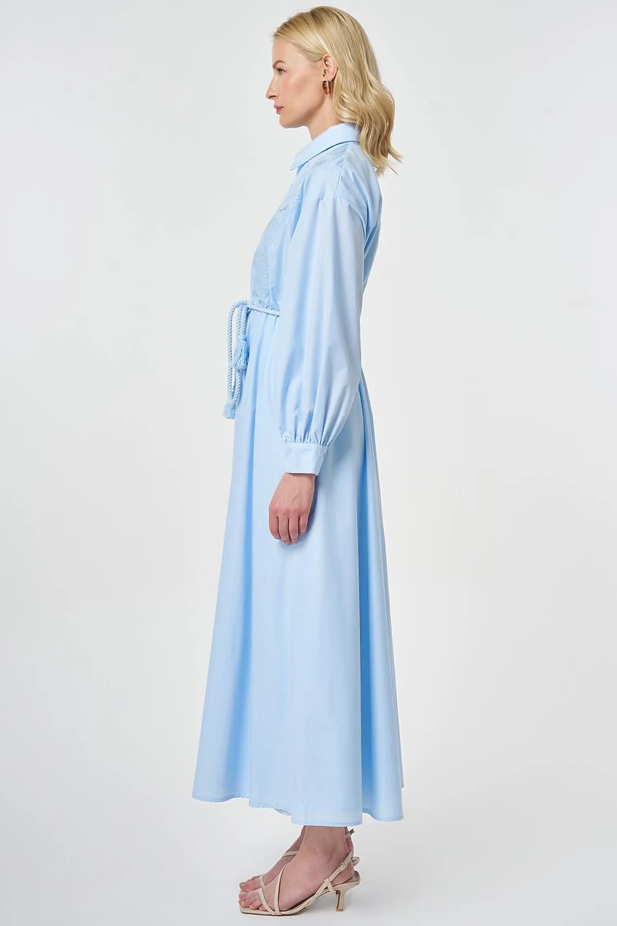 Embroidered Cotton Dress Ice Blue