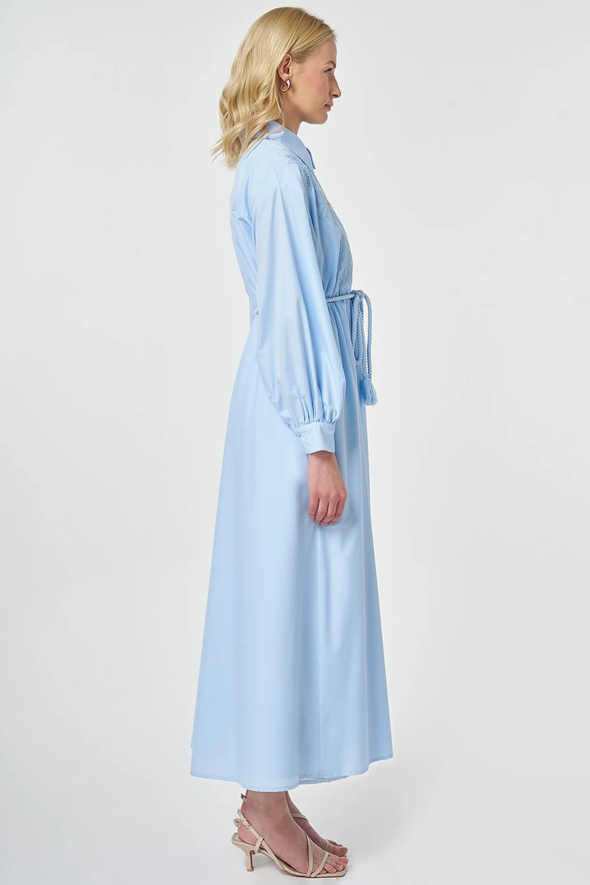 Embroidered Cotton Dress Ice Blue
