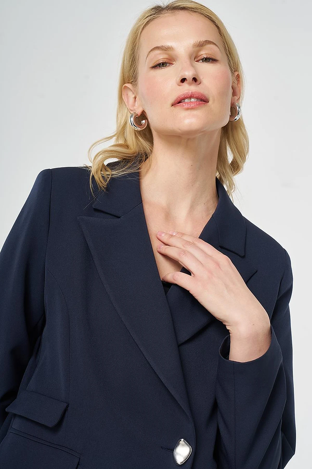 Single-Button Blazer Jacket Dark Navy