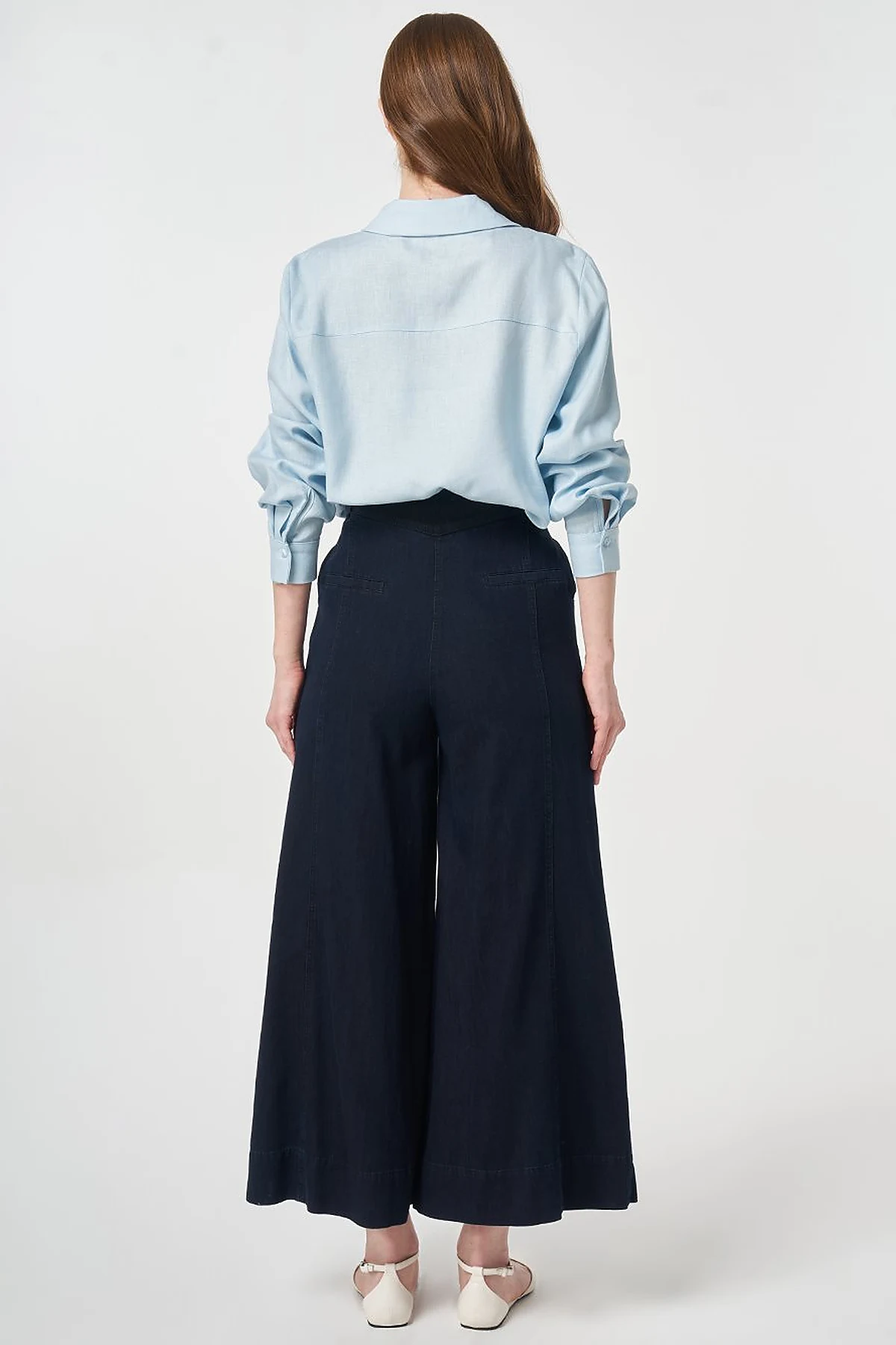 Belt Detail Washed Denim Pants Navy Blue