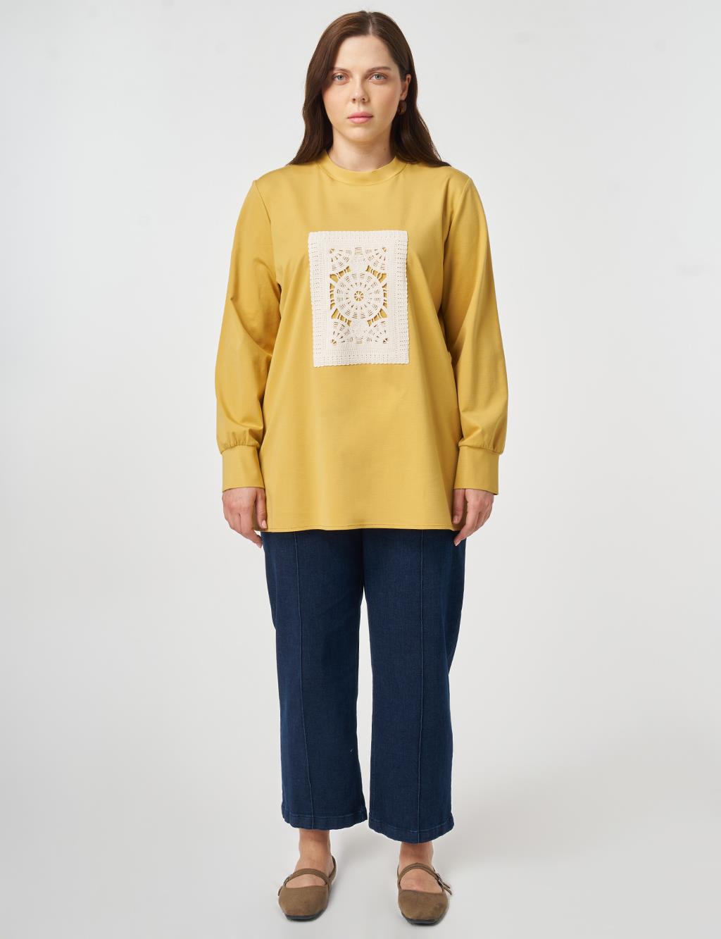 Crochet Trimmed Sweatshirt Mustard