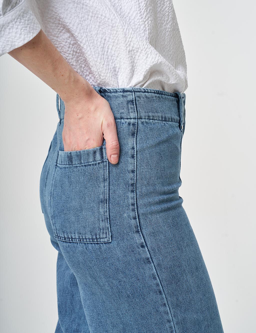 Yıkamalı Çima Dikişli Denim Pantolon Açık Mavi