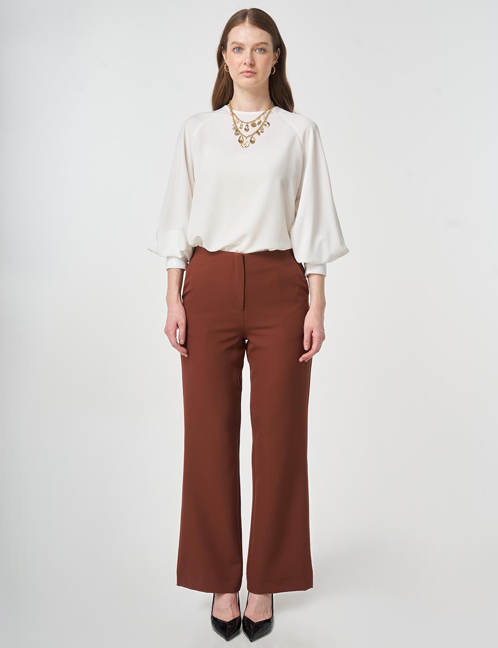 Beli Lastikli Basic Pantolon Koyu Kahve 