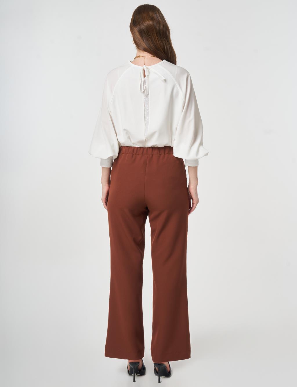 Beli Lastikli Basic Pantolon Koyu Kahve 