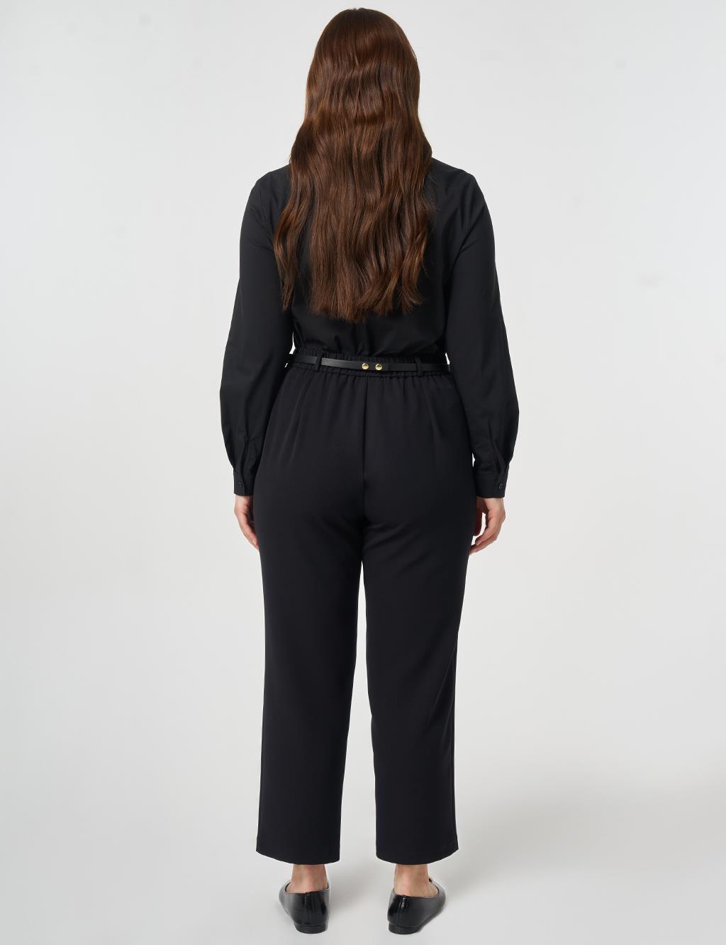 Slim-Belted Straight-Leg Pants Black