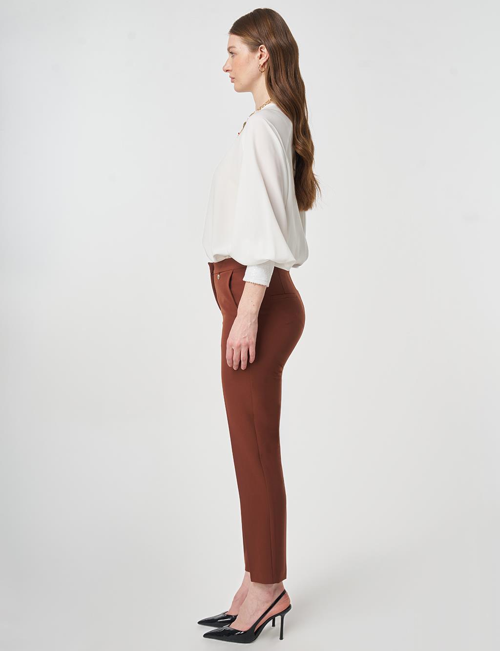 Ütü İzli Basic Kumaş Pantolon Koyu Kahve