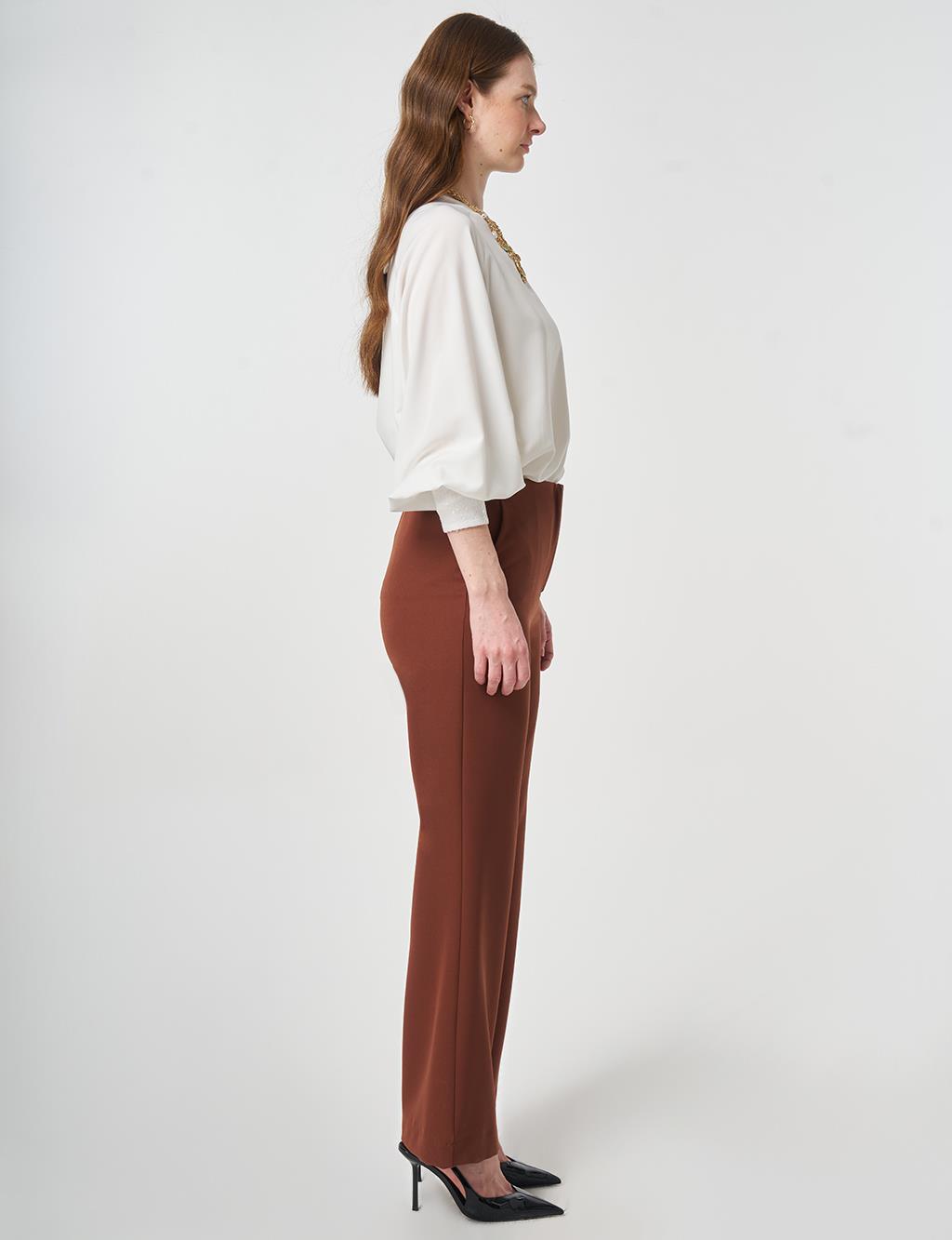 Beli Lastikli Basic Pantolon Koyu Kahve 