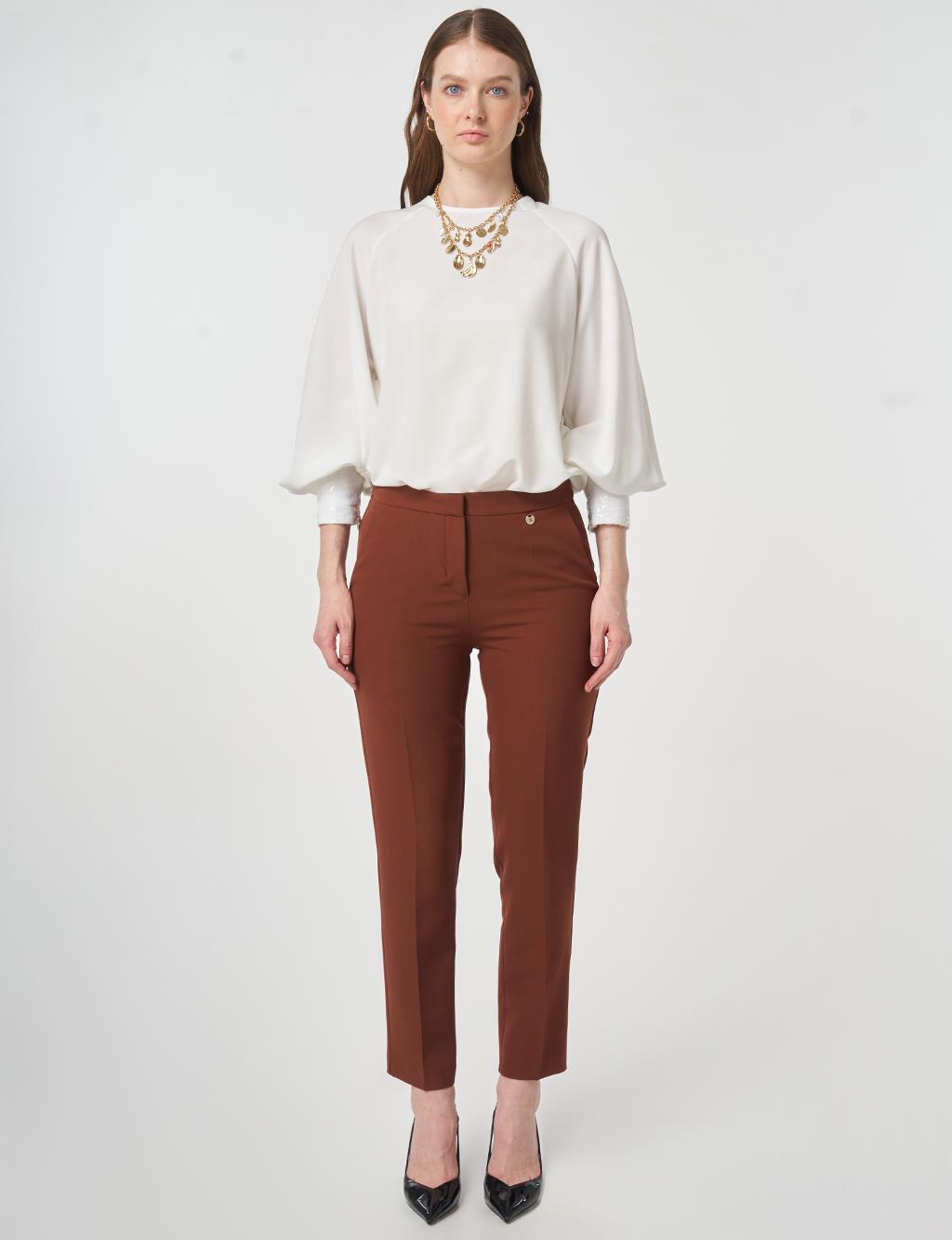 Ütü İzli Basic Kumaş Pantolon Koyu Kahve