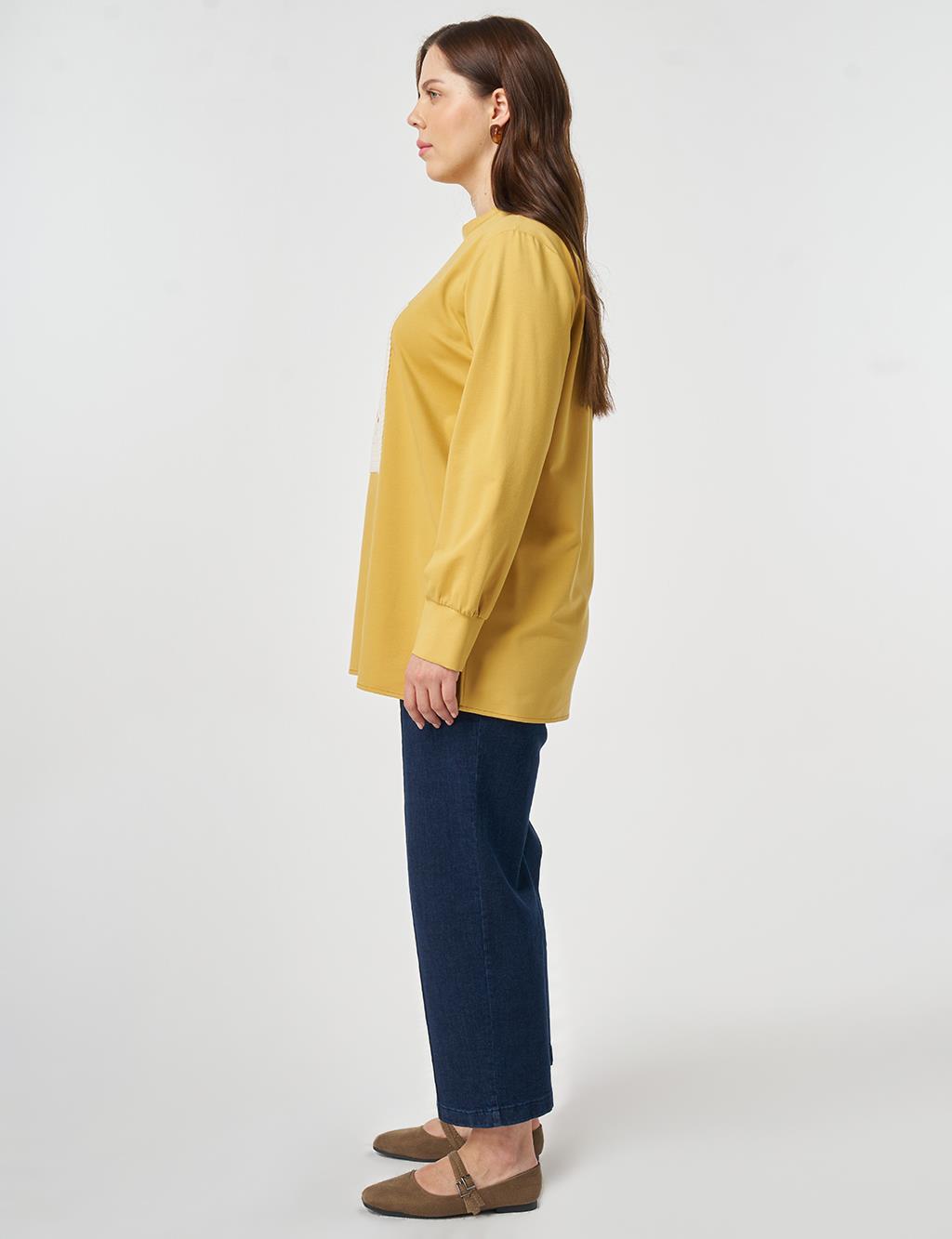 Crochet Trimmed Sweatshirt Mustard