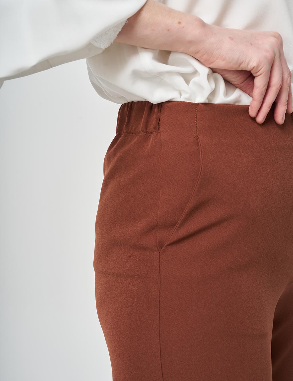Beli Lastikli Basic Pantolon Koyu Kahve 
