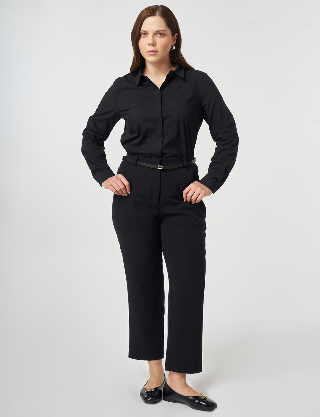 Slim-Belted Straight-Leg Pants Black