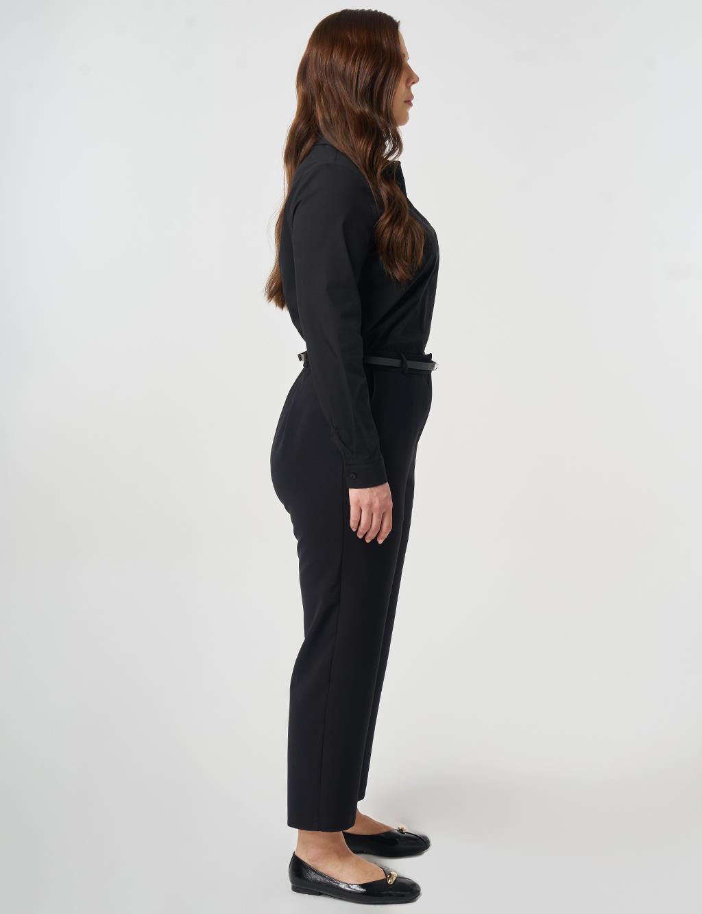 Slim-Belted Straight-Leg Pants Black