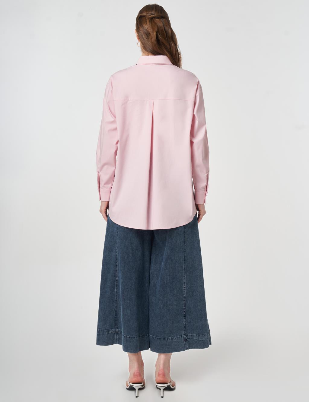 Düğmeli Poplin Gömlek Pudra