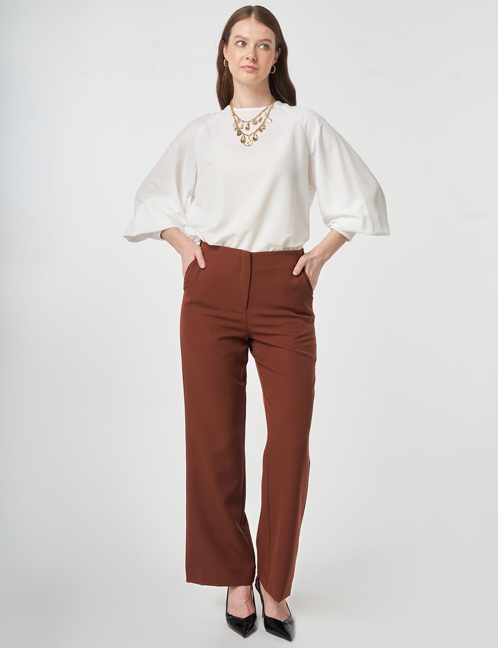 Beli Lastikli Basic Pantolon Koyu Kahve 