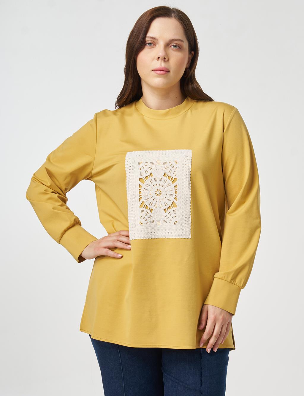 Crochet Trimmed Sweatshirt Mustard