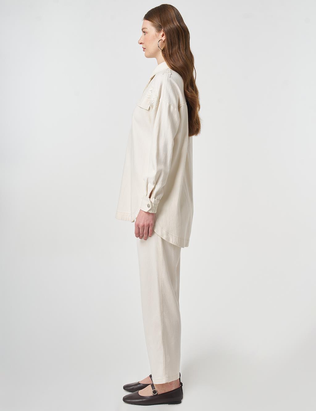 Embroidered Applique Two-Piece Set Cream