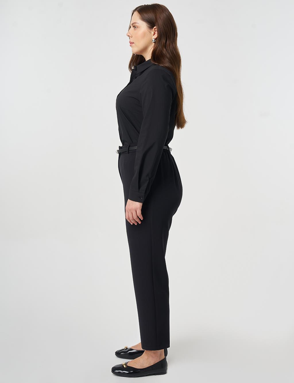Slim-Belted Straight-Leg Pants Black
